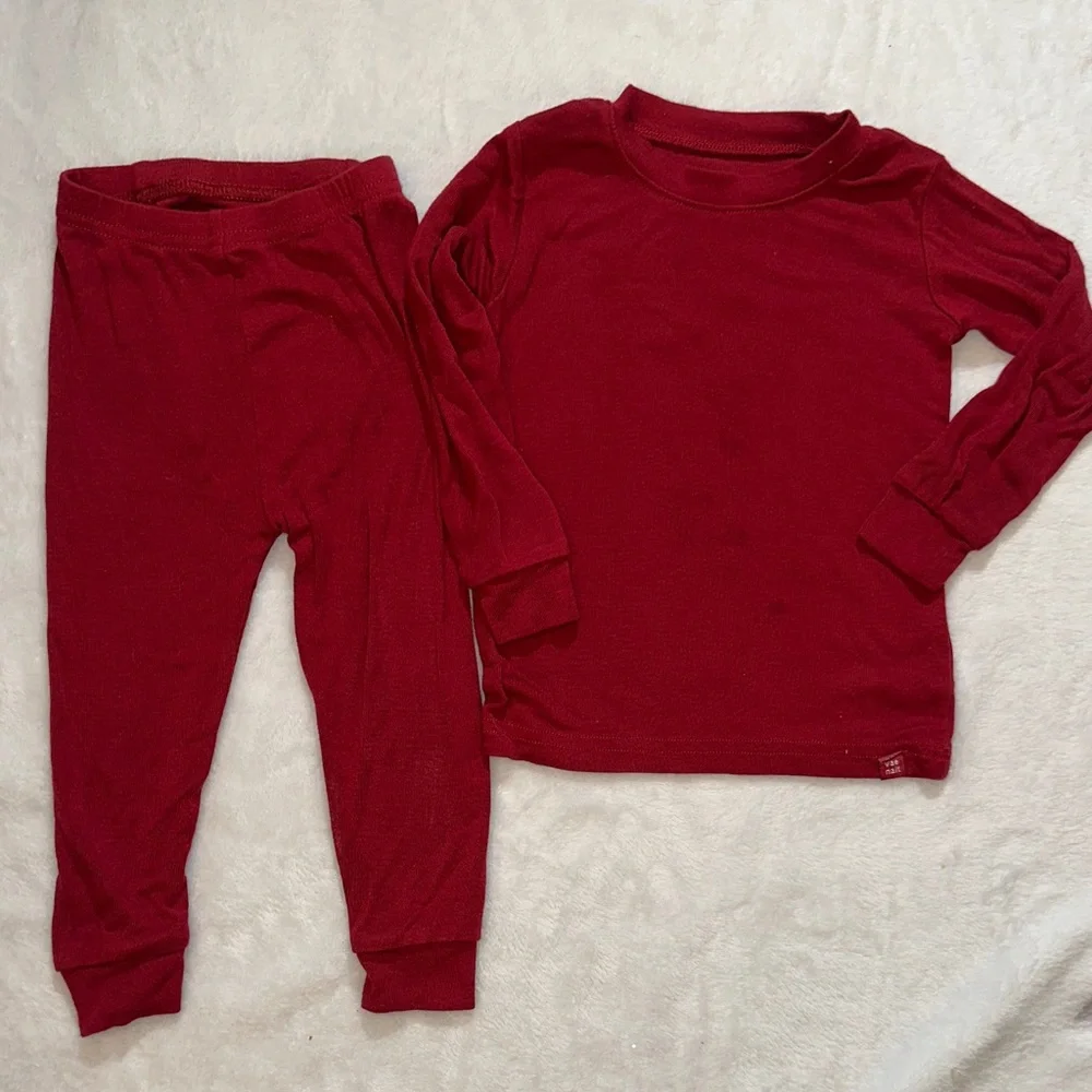 3 sets of children’s pajama sets red & pink solid & floral Burt’s bees
